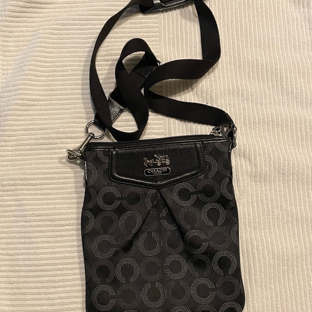 Coach!  Ladies black signature canvas crossover bag.  New